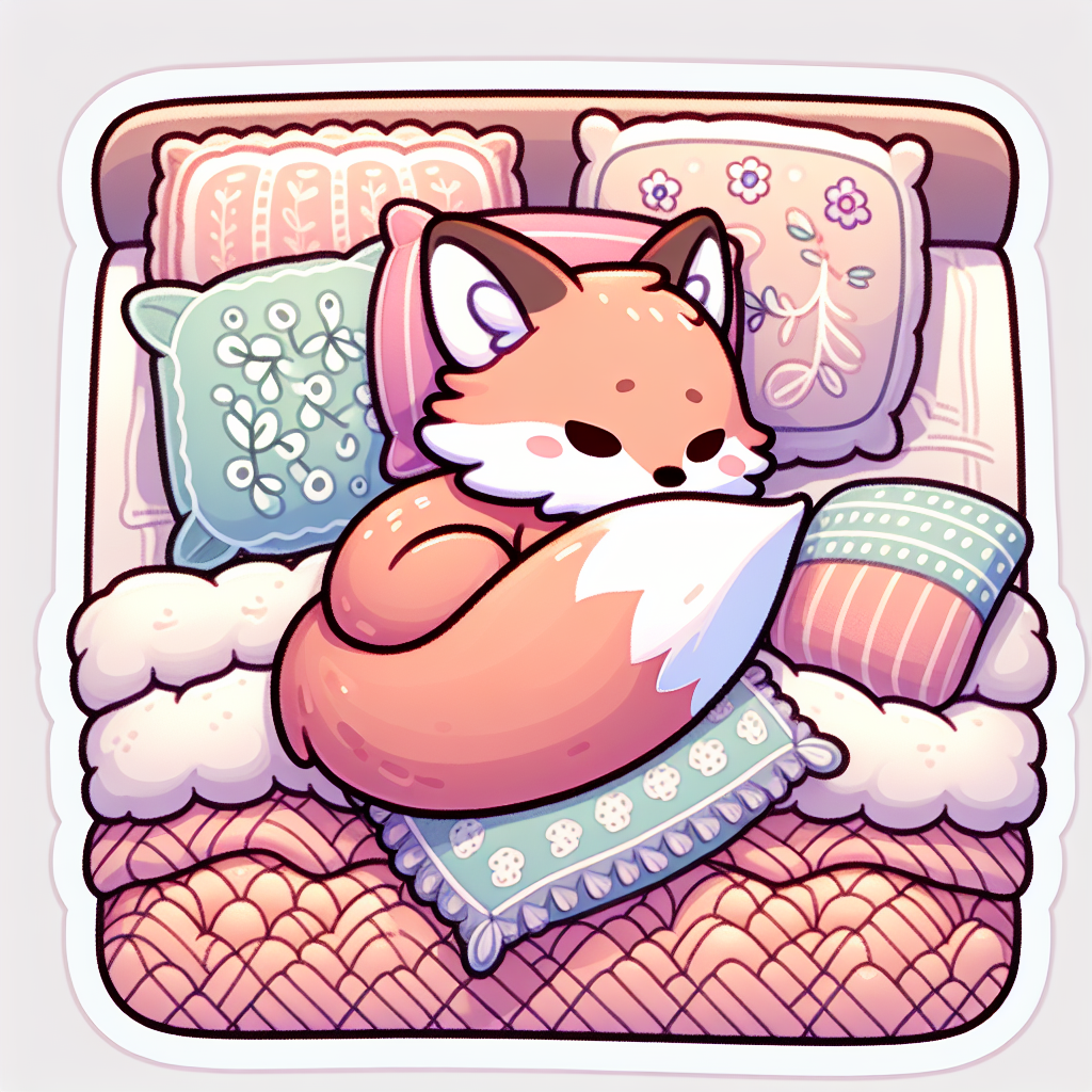 sticker-A fox curled up in a soft bed, surrounded by pillows-cute stickers-1733095542317